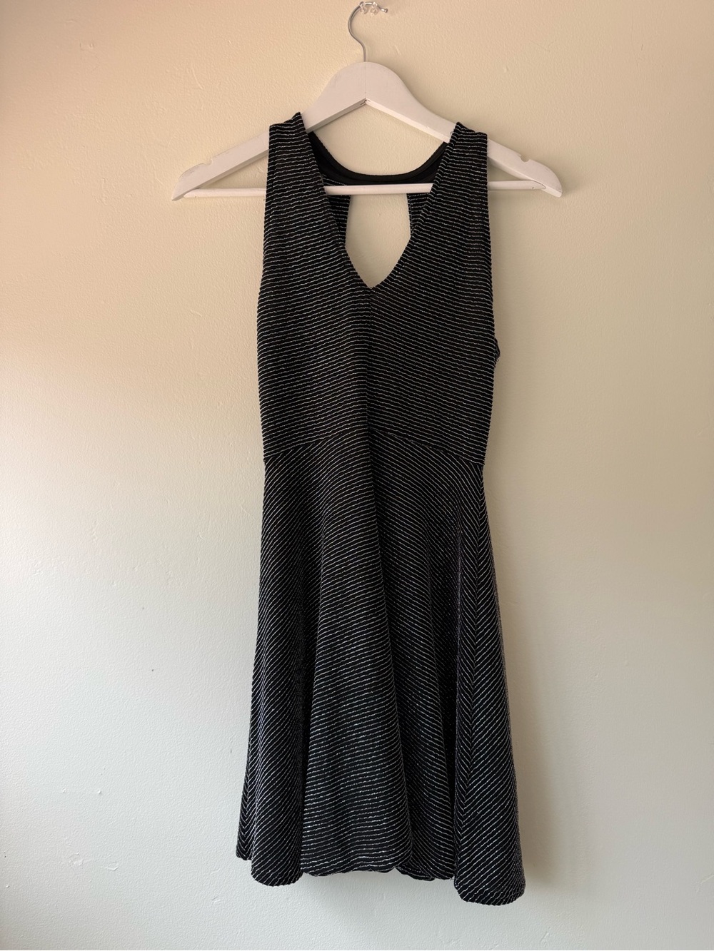 Pins & Needles Black and White Striped V‑Neck Fit-and-Flare Mini Dress